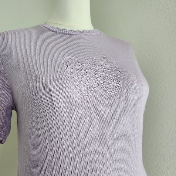 Vintage 90s Alfred Dunner Lilac Knit Butterfly Sweater Top Petite Large PL USA - Picture 3 of 10